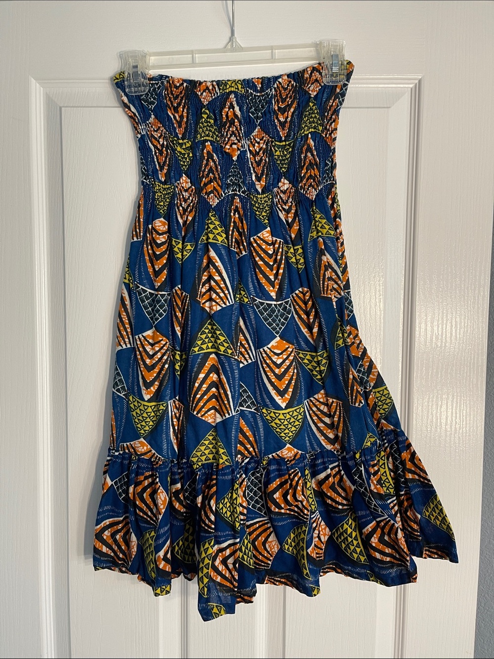 Moda International Blue Geometric Smocked Maxi Skirt